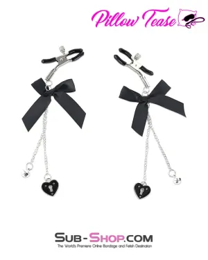 9884DL      Adjustable Nipple Clamps with Cute Bow and Lock Pendant, Black