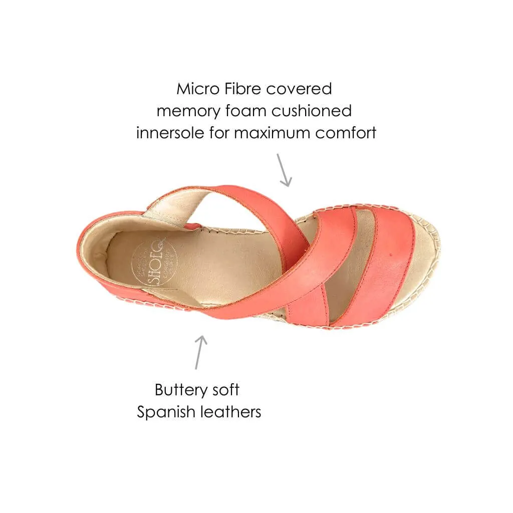 Beach Espadrille in Coral Leather