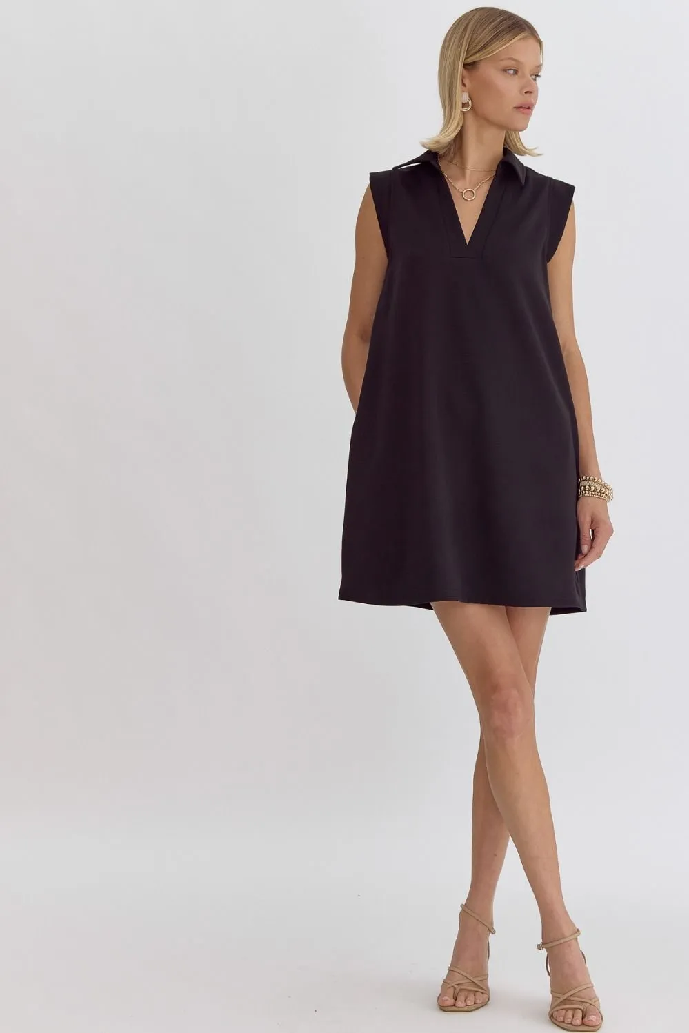Black Collar V-Neck Dress
