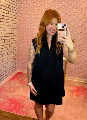 Black Collar V-Neck Dress