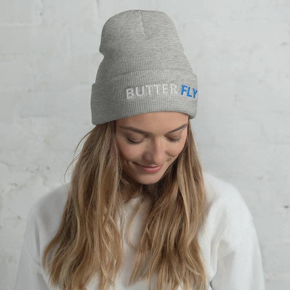 Butterfly Stroke Swimmers Embroidered Cuffed Beanie