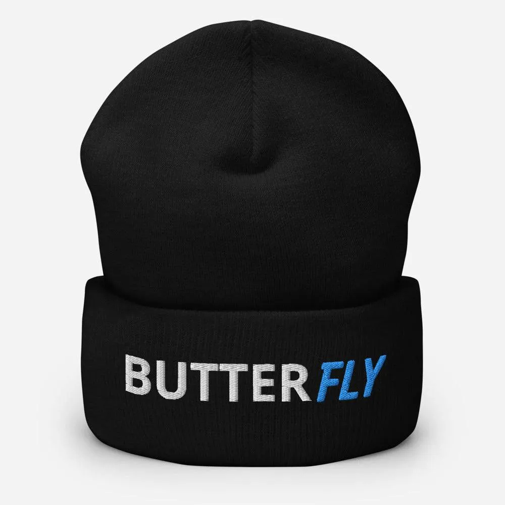 Butterfly Stroke Swimmers Embroidered Cuffed Beanie