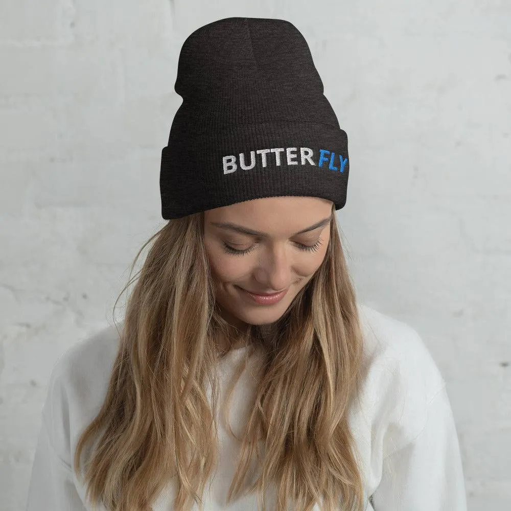 Butterfly Stroke Swimmers Embroidered Cuffed Beanie