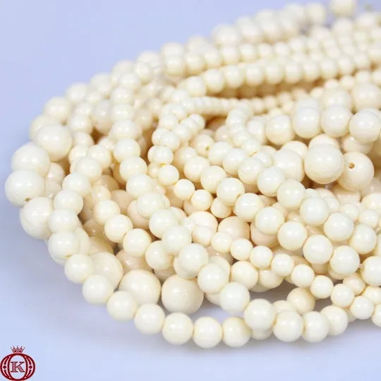Cream Bone Beads Smooth Round