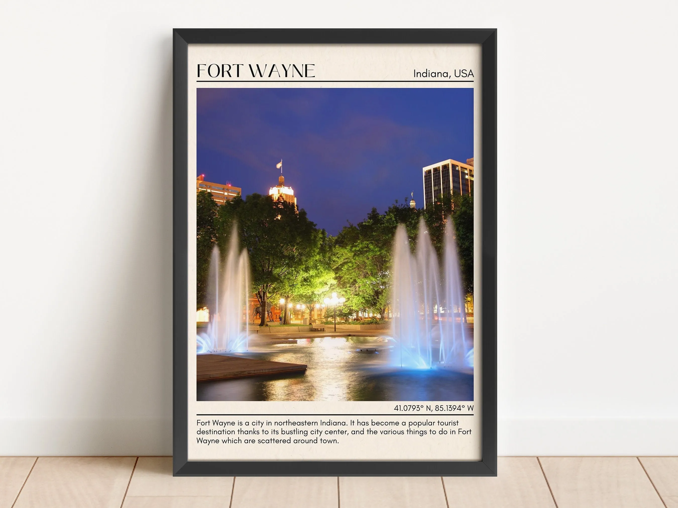 Fort Wayne Minimal Wall Art, Indiana, USA