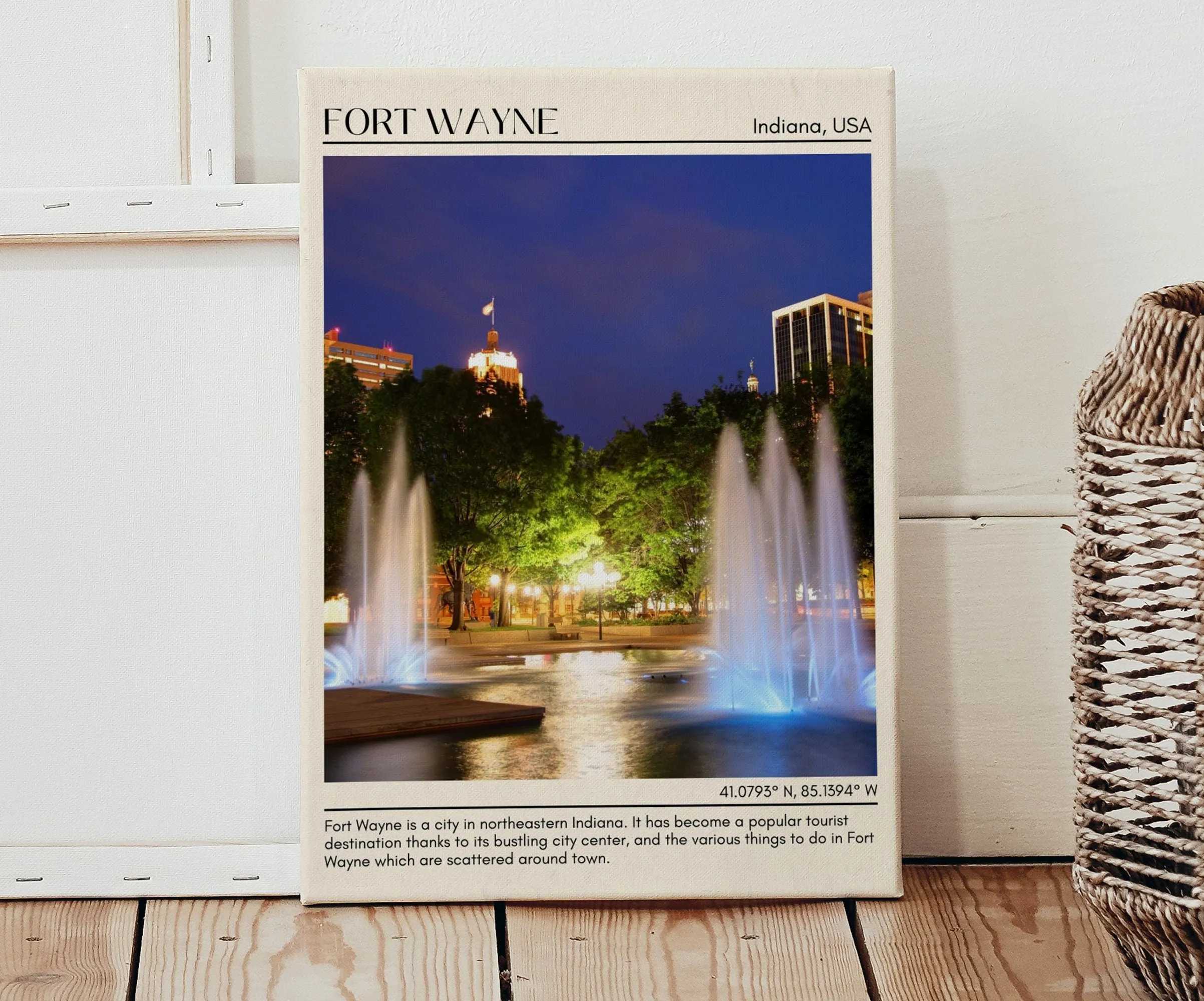 Fort Wayne Minimal Wall Art, Indiana, USA