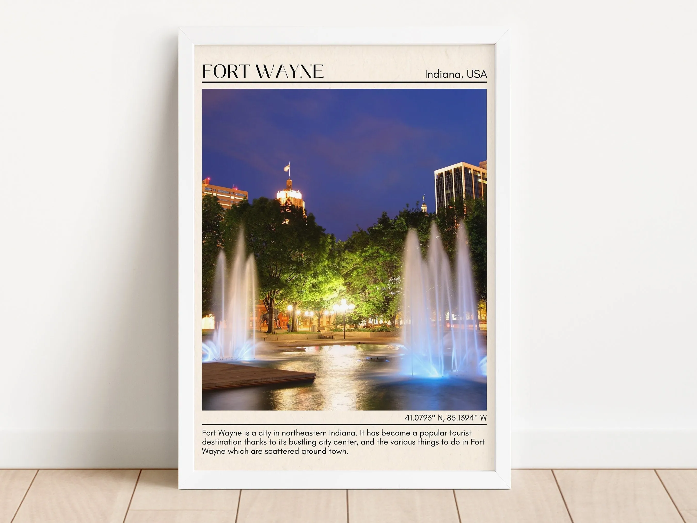 Fort Wayne Minimal Wall Art, Indiana, USA