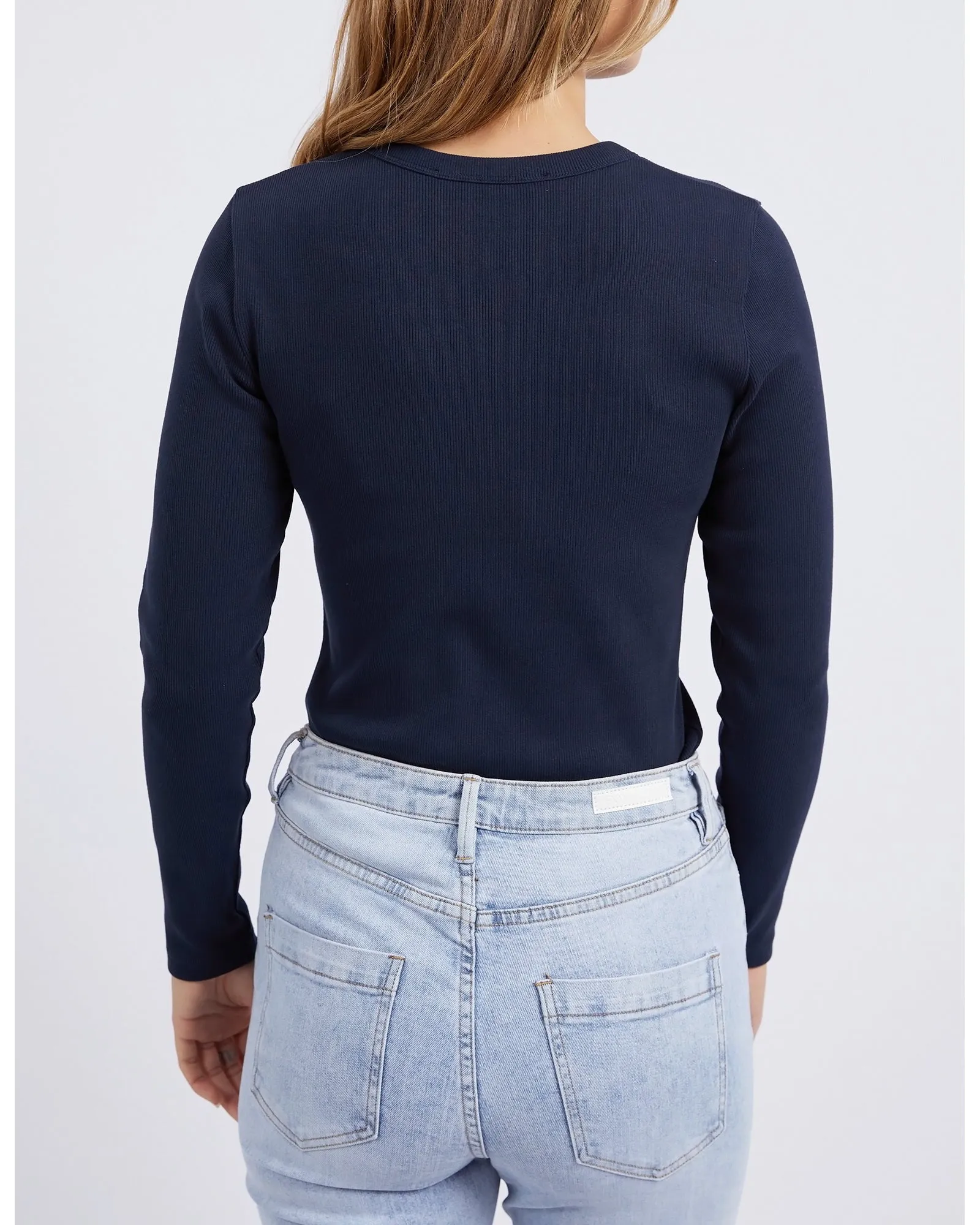 Foxwood Scoop Long Sleeve Rib - Navy