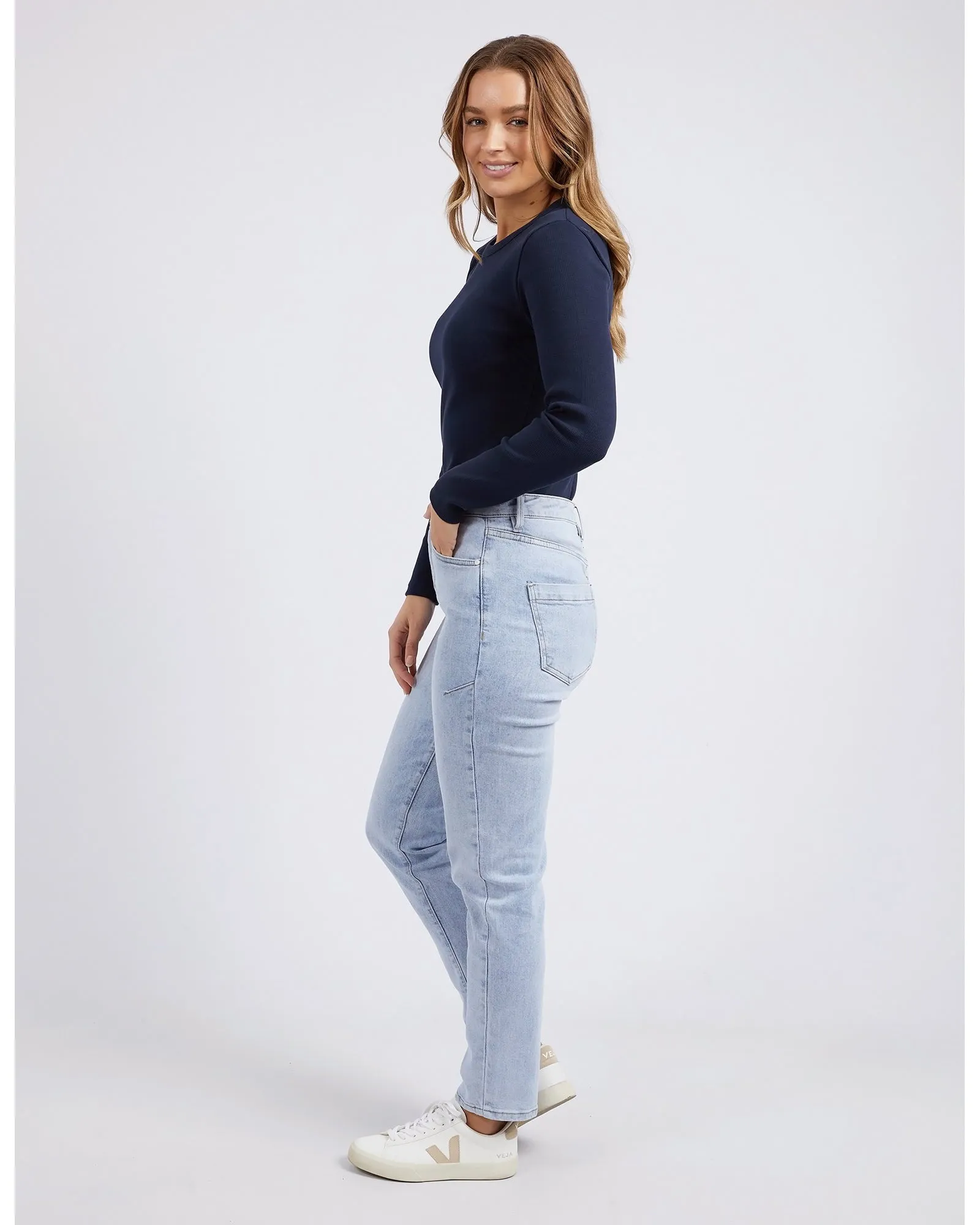 Foxwood Scoop Long Sleeve Rib - Navy