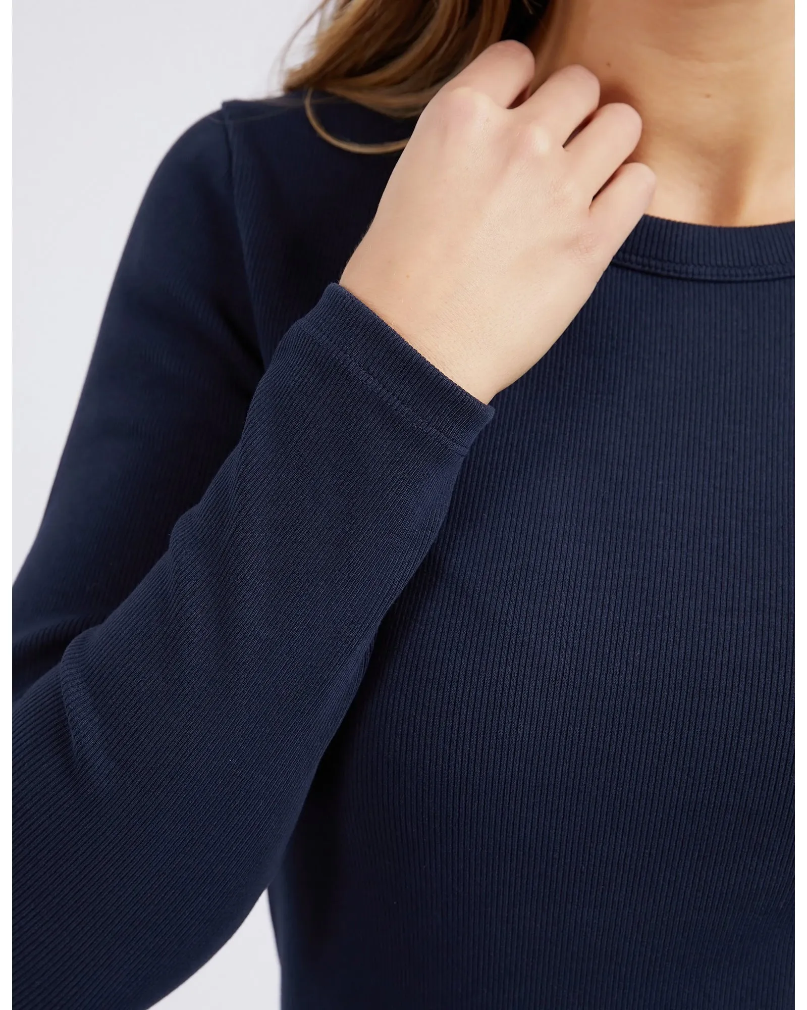 Foxwood Scoop Long Sleeve Rib - Navy