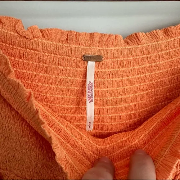 Free People Cascading High Waist Ruffle Midi Boho Skirt Orange