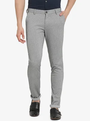 Grey Striped Venice Fit Casual Trouser | JadeBlue