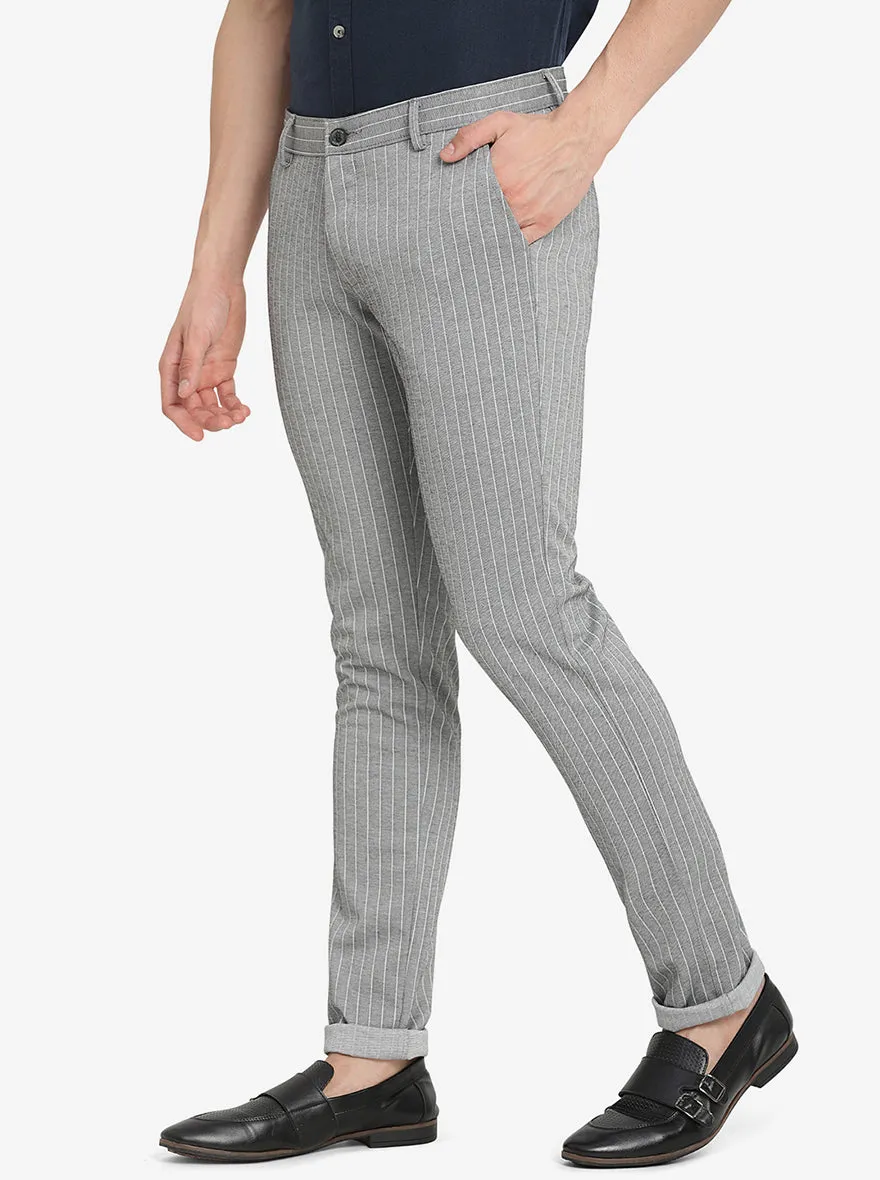 Grey Striped Venice Fit Casual Trouser | JadeBlue