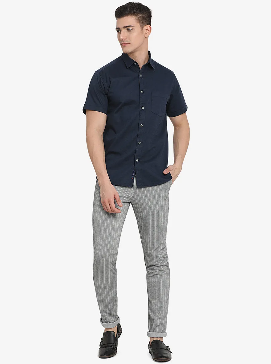 Grey Striped Venice Fit Casual Trouser | JadeBlue