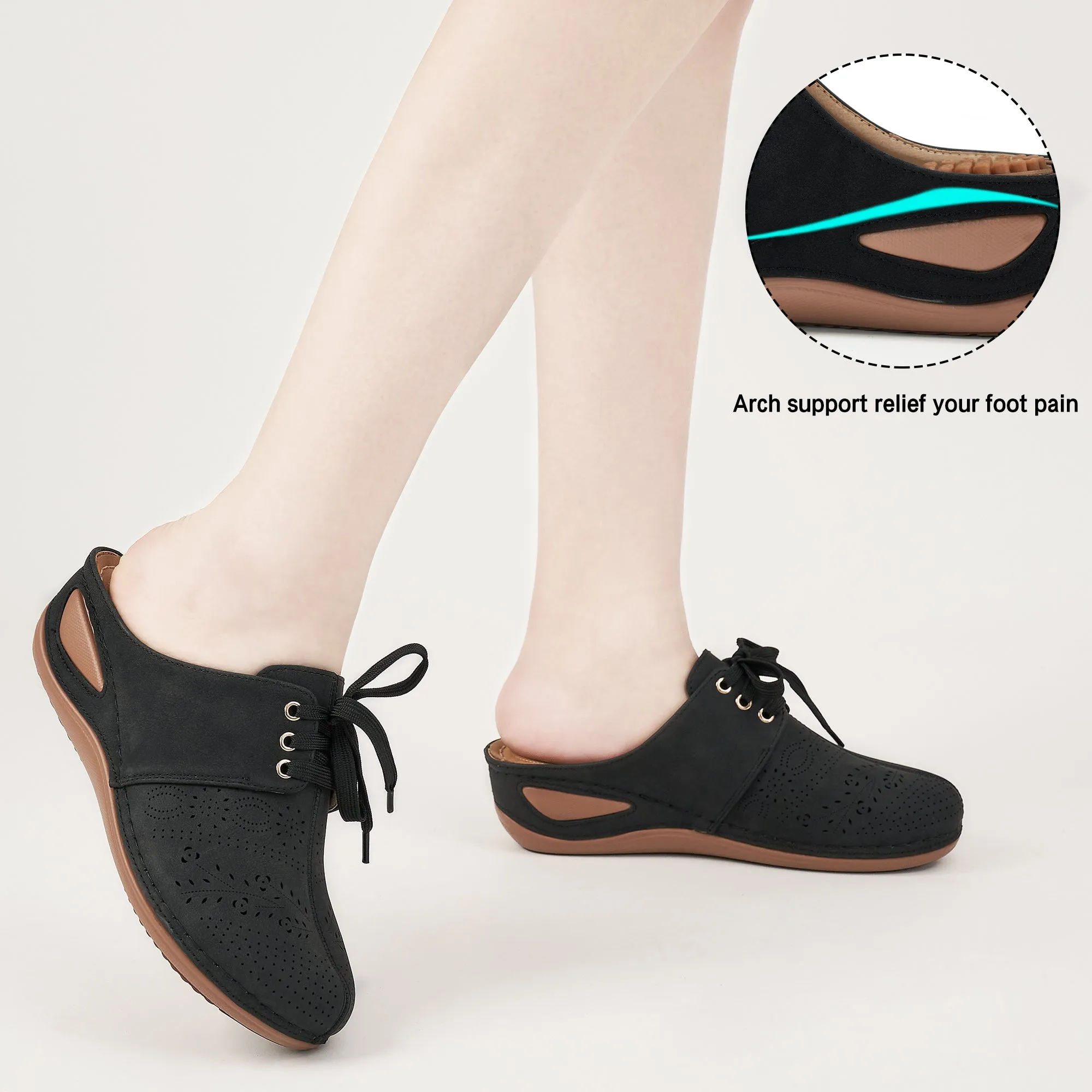 HARENC™Mules for Women Slip on Clogs Shoes Casual Summer Wedge Sandals Comfort Walking Mules
