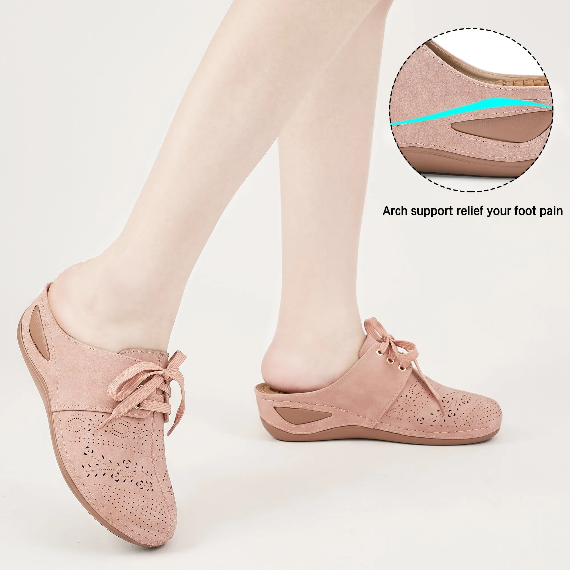 HARENC™Mules for Women Slip on Clogs Shoes Casual Summer Wedge Sandals Comfort Walking Mules