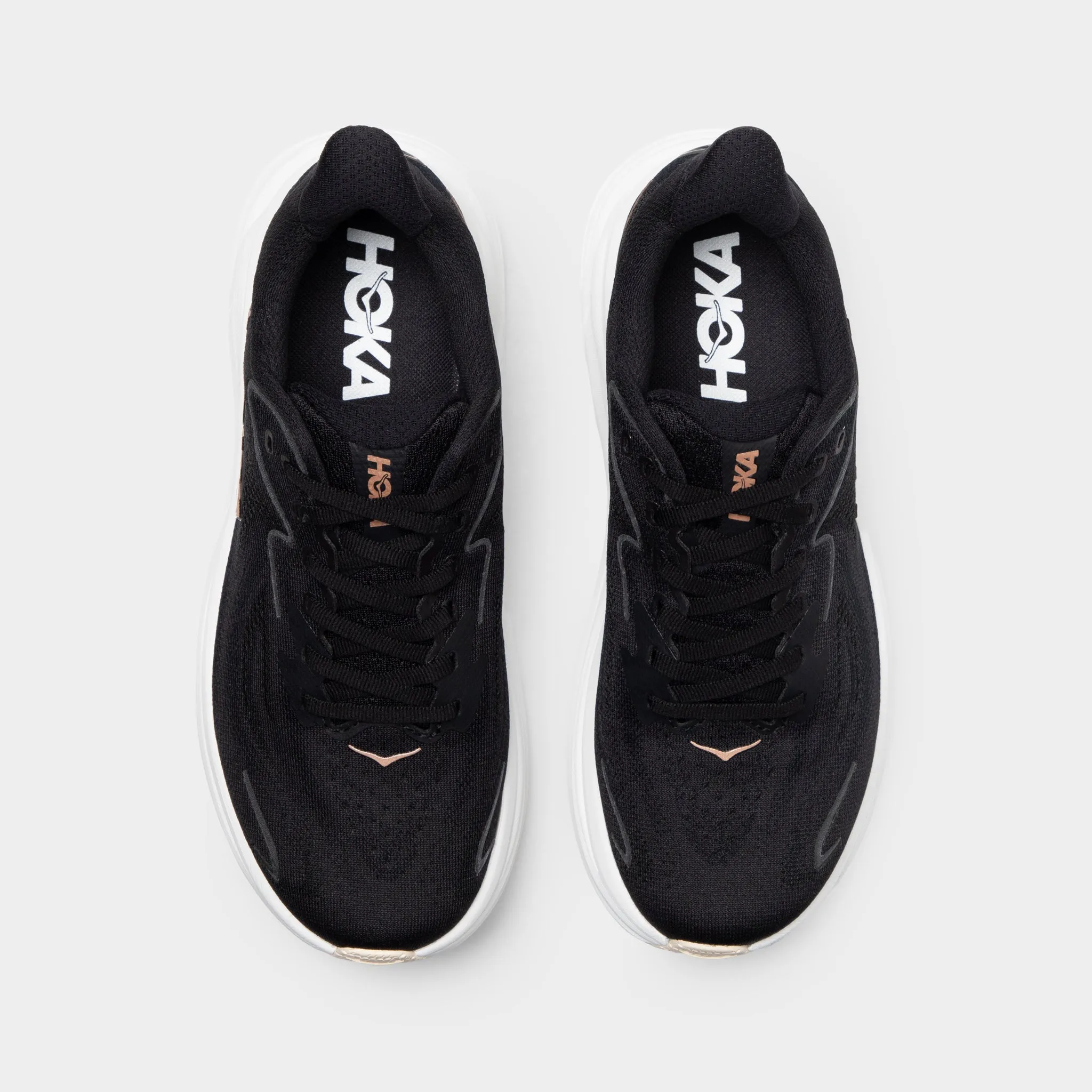 Hoka Women's Clifton 10 Black / White - Rose Gold