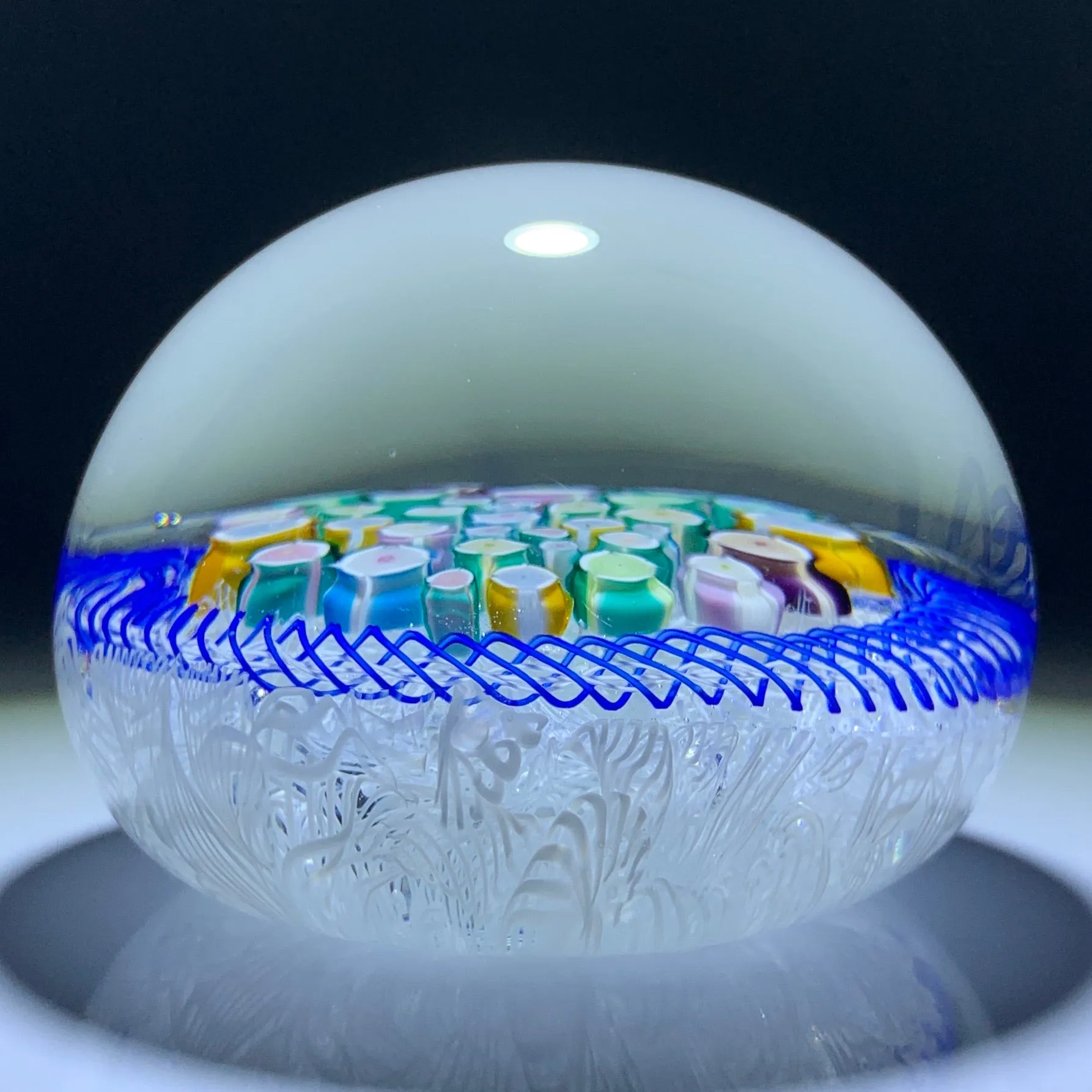 John Deacons 2019 Millefiori “Rose Garden” on Upset Muslin Lace Glass Art Paperweight