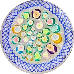John Deacons 2019 Millefiori “Rose Garden” on Upset Muslin Lace Glass Art Paperweight