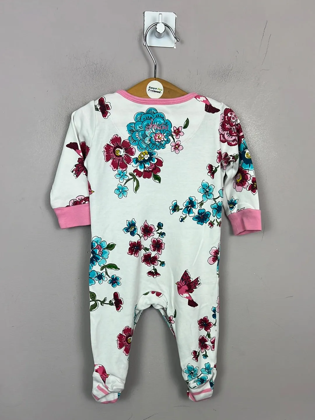 Joules white floral sleepsuit 0-3m