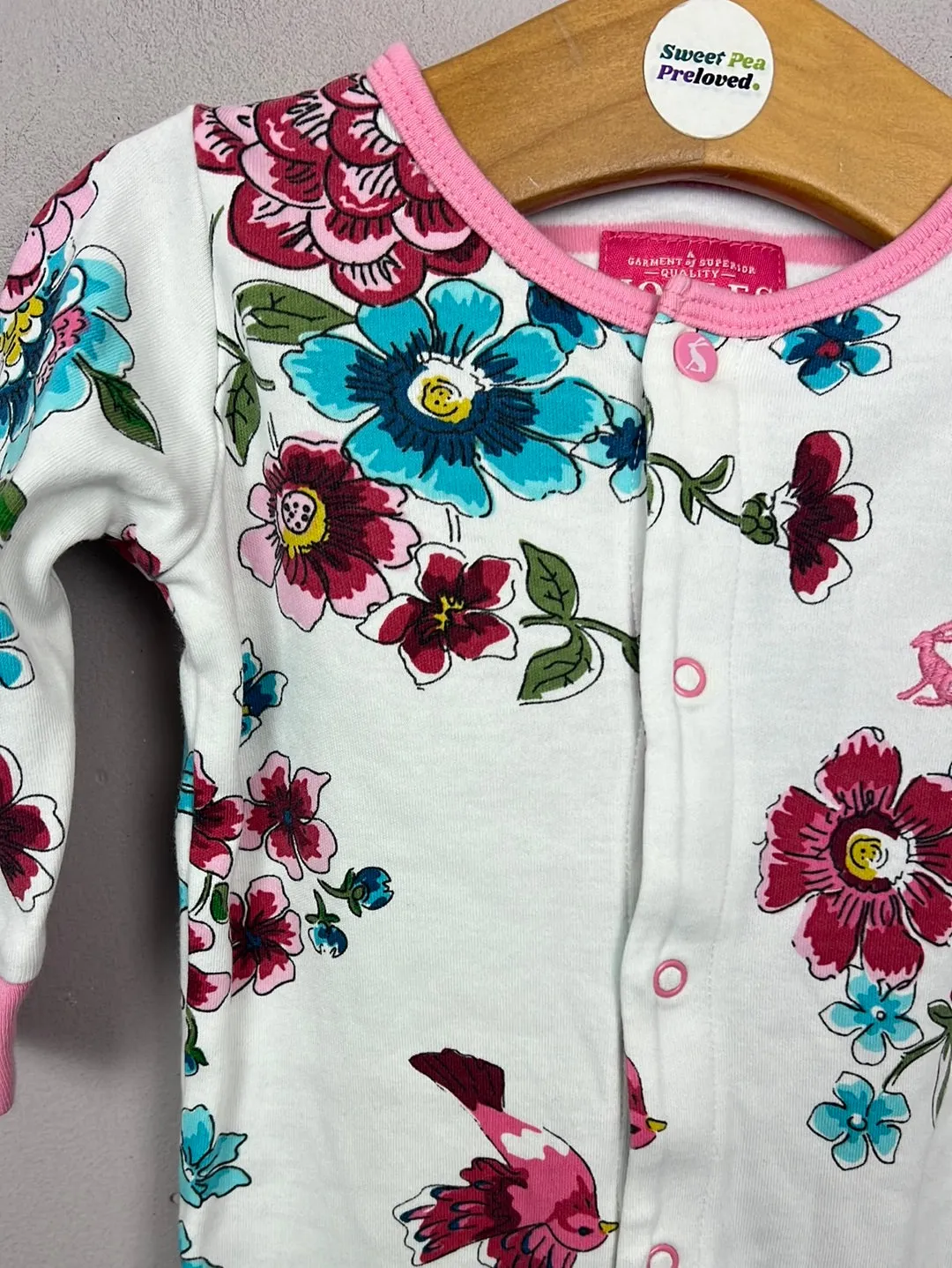 Joules white floral sleepsuit 0-3m