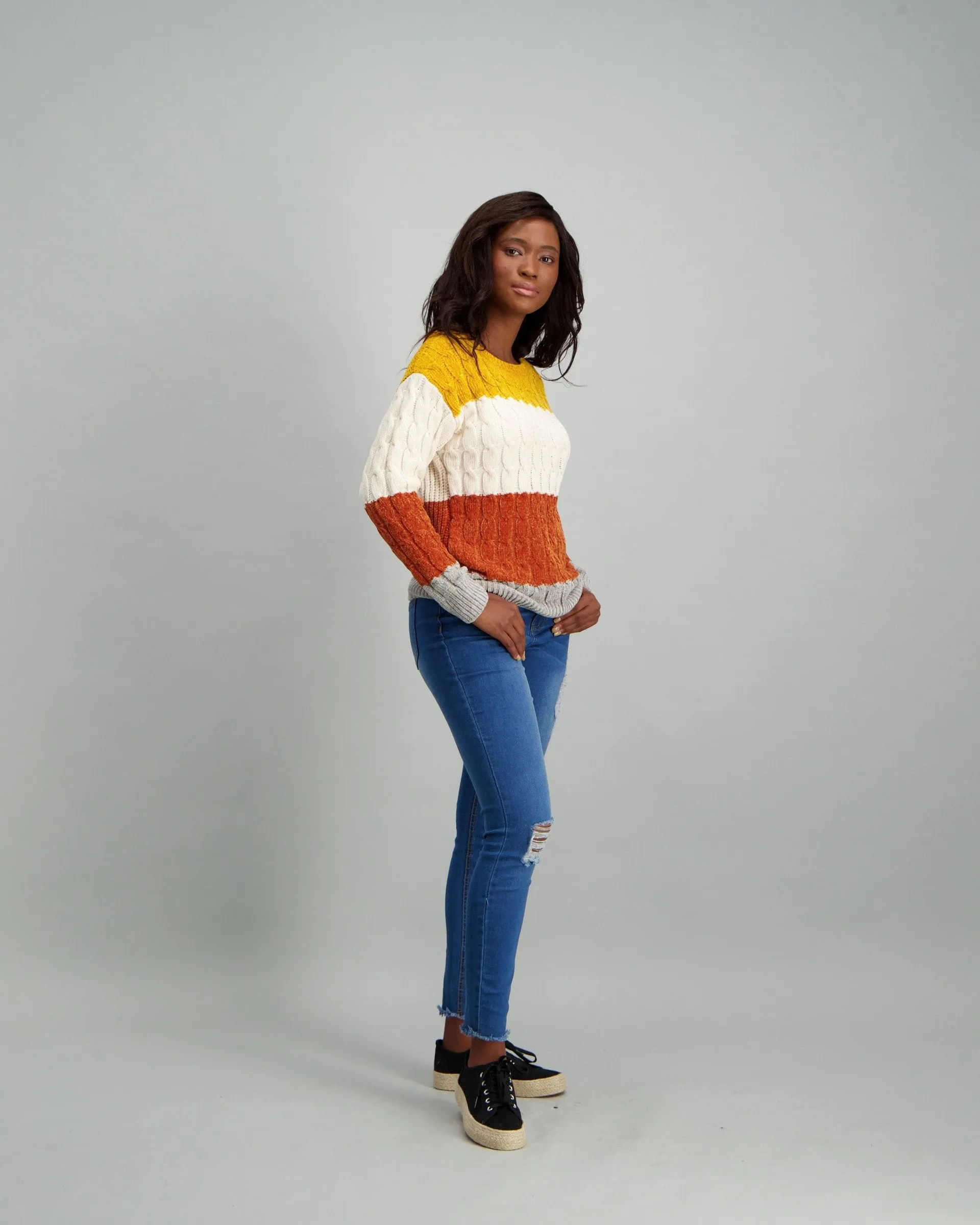 Ladies Spicy Striped Chenille Pullover - Multi