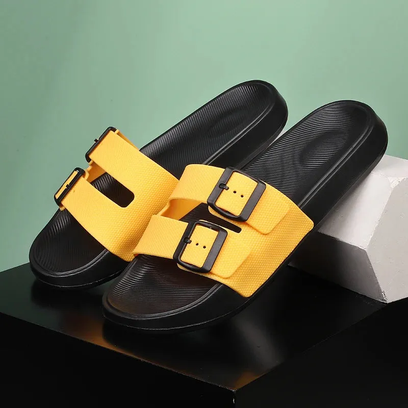 Leather Suede Sole Men Cork Slippers Summer Casual Double Buckle Non-slip Clogs Slides Women Slip on Flip Flop Men Shoes Unisex