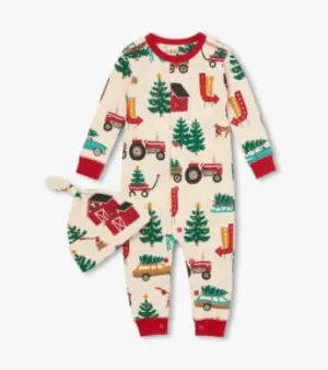 Little Blue House by Hatley | christmas tree farm baby coverall & hat