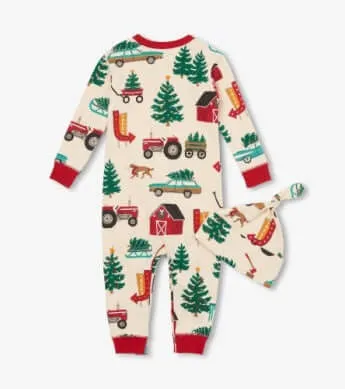 Little Blue House by Hatley | christmas tree farm baby coverall & hat