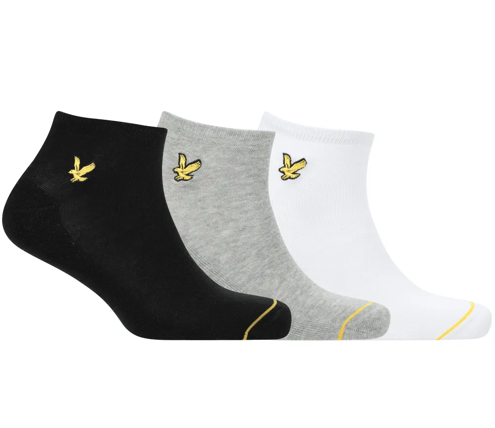 Lyle & Scott Ross 3 Pack Trainer Socks - White, Black, Multi 7-11 UK