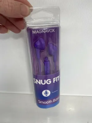 MAGNAVOX Purple MHP4820 3.5mm Snug Fit Silicone Stereo Earbuds Smooth Bass