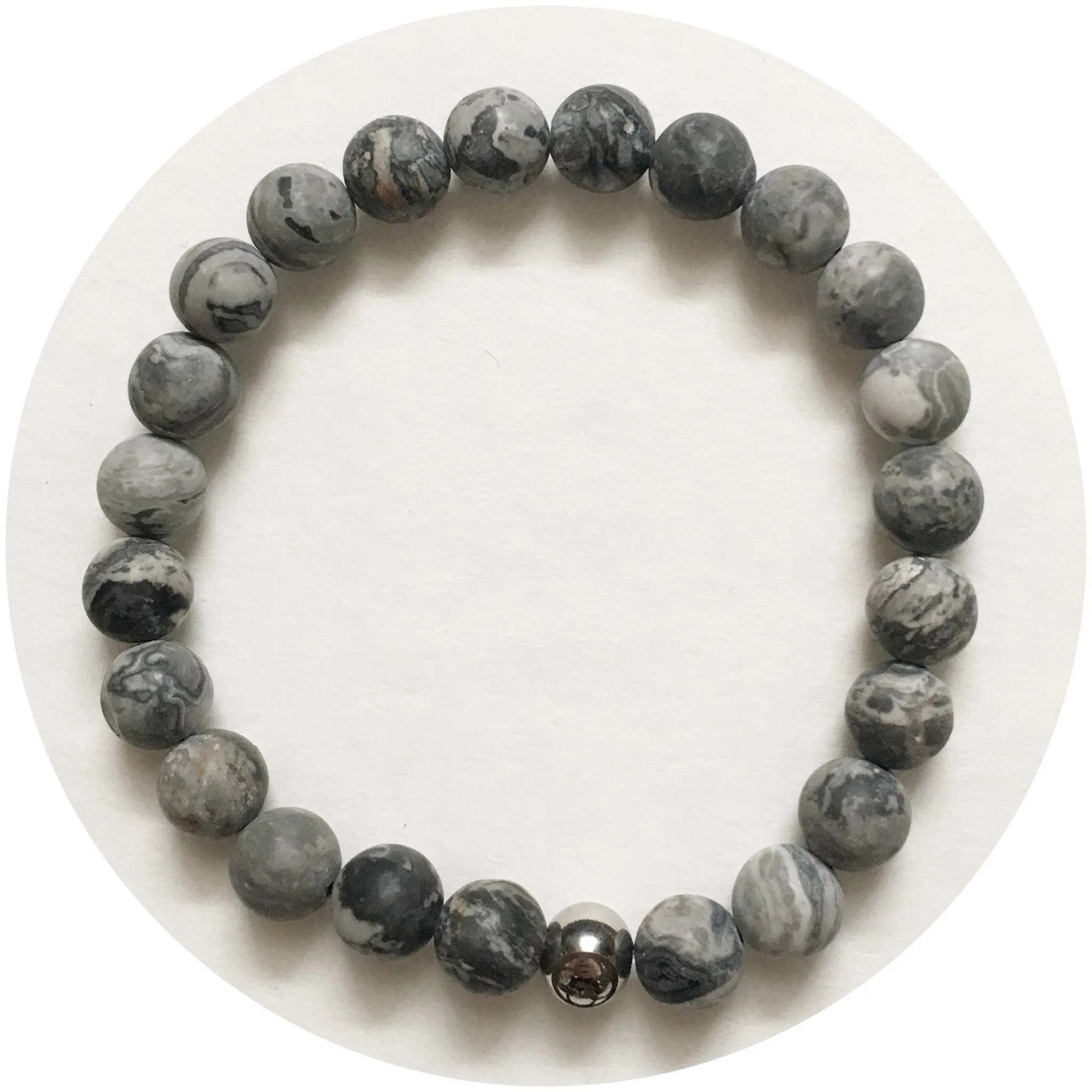 Mens Matte Grey Jasper with Silver Accent