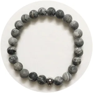 Mens Matte Grey Jasper with Silver Accent