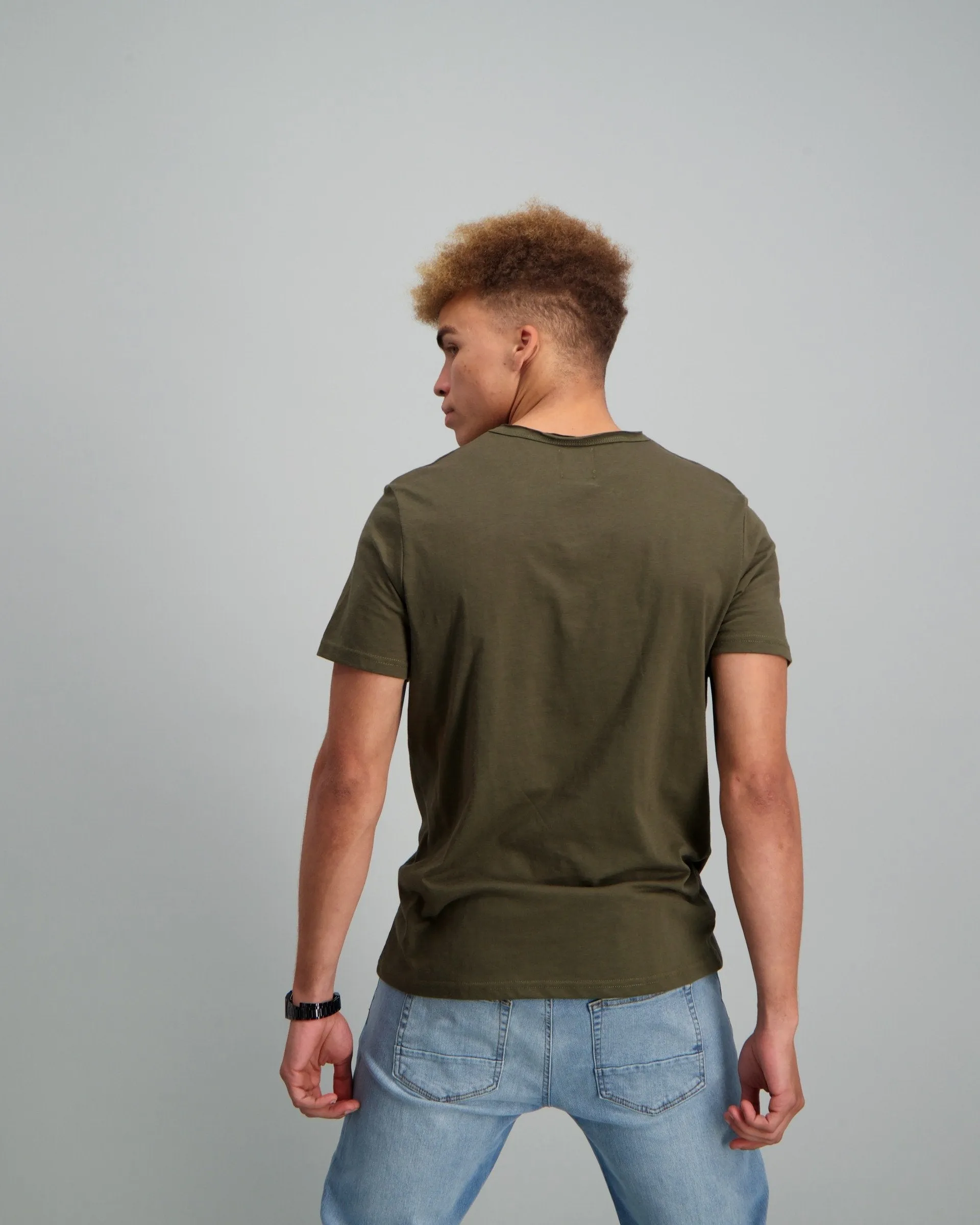 Men's Slub Raw Crew Neck Slim Pocket T-Shirt