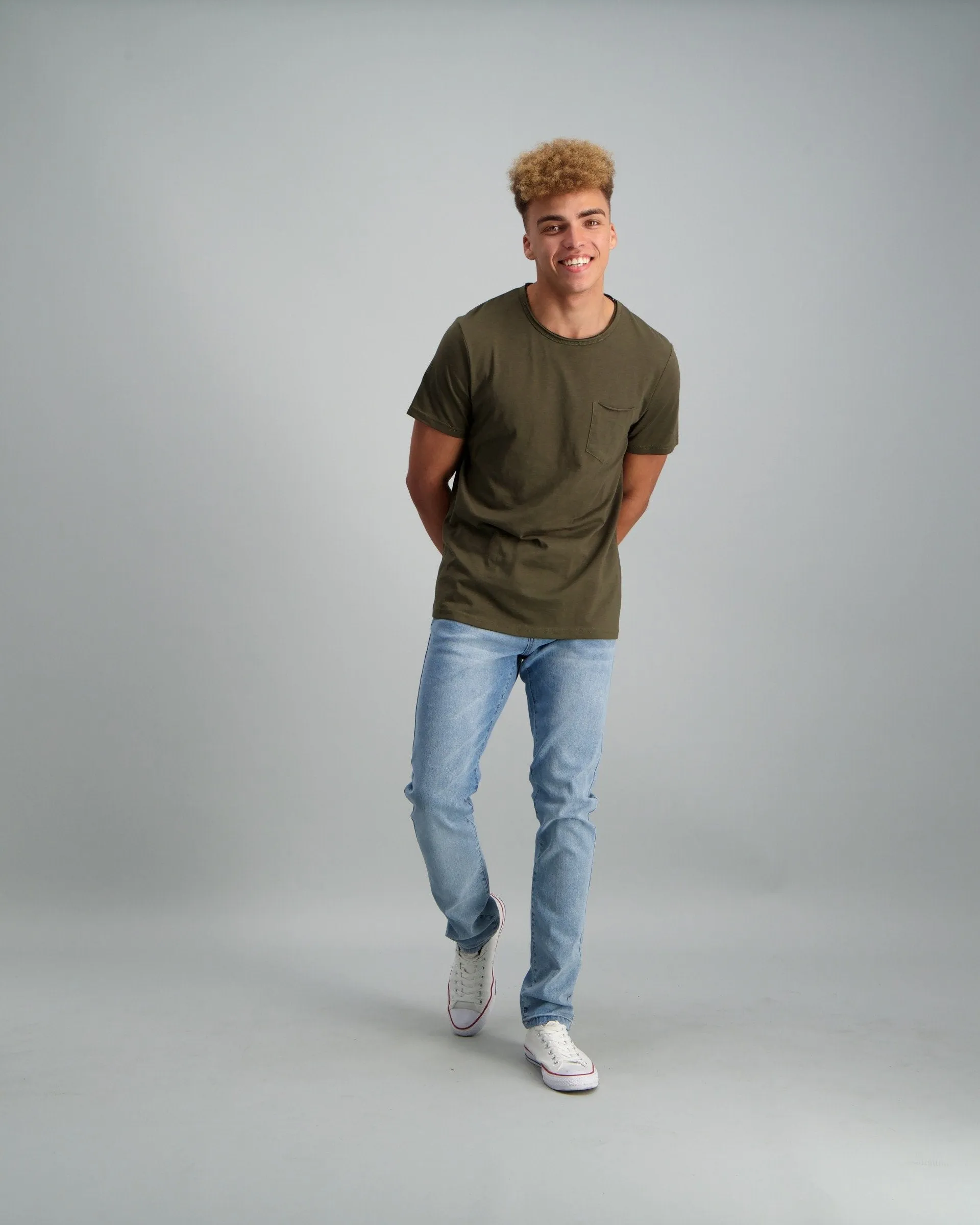 Men's Slub Raw Crew Neck Slim Pocket T-Shirt