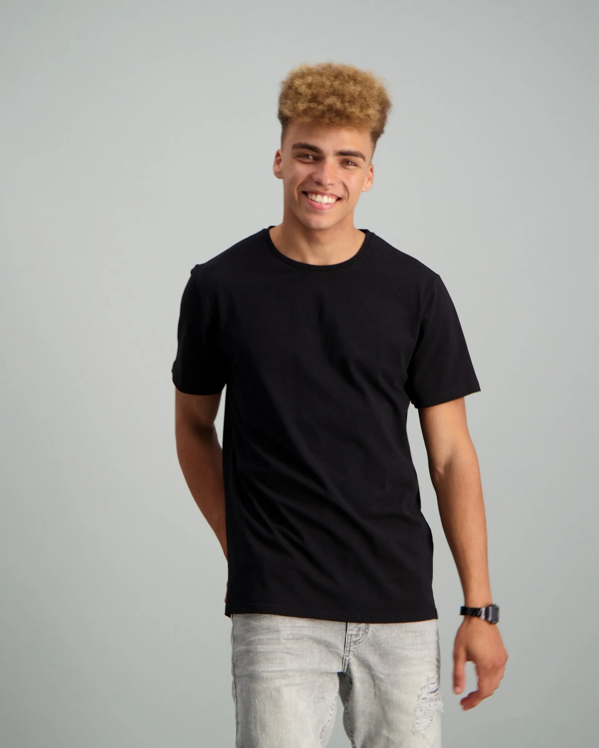 Men's Stretch Basic Crew Neck Slim T-Shirt - Black