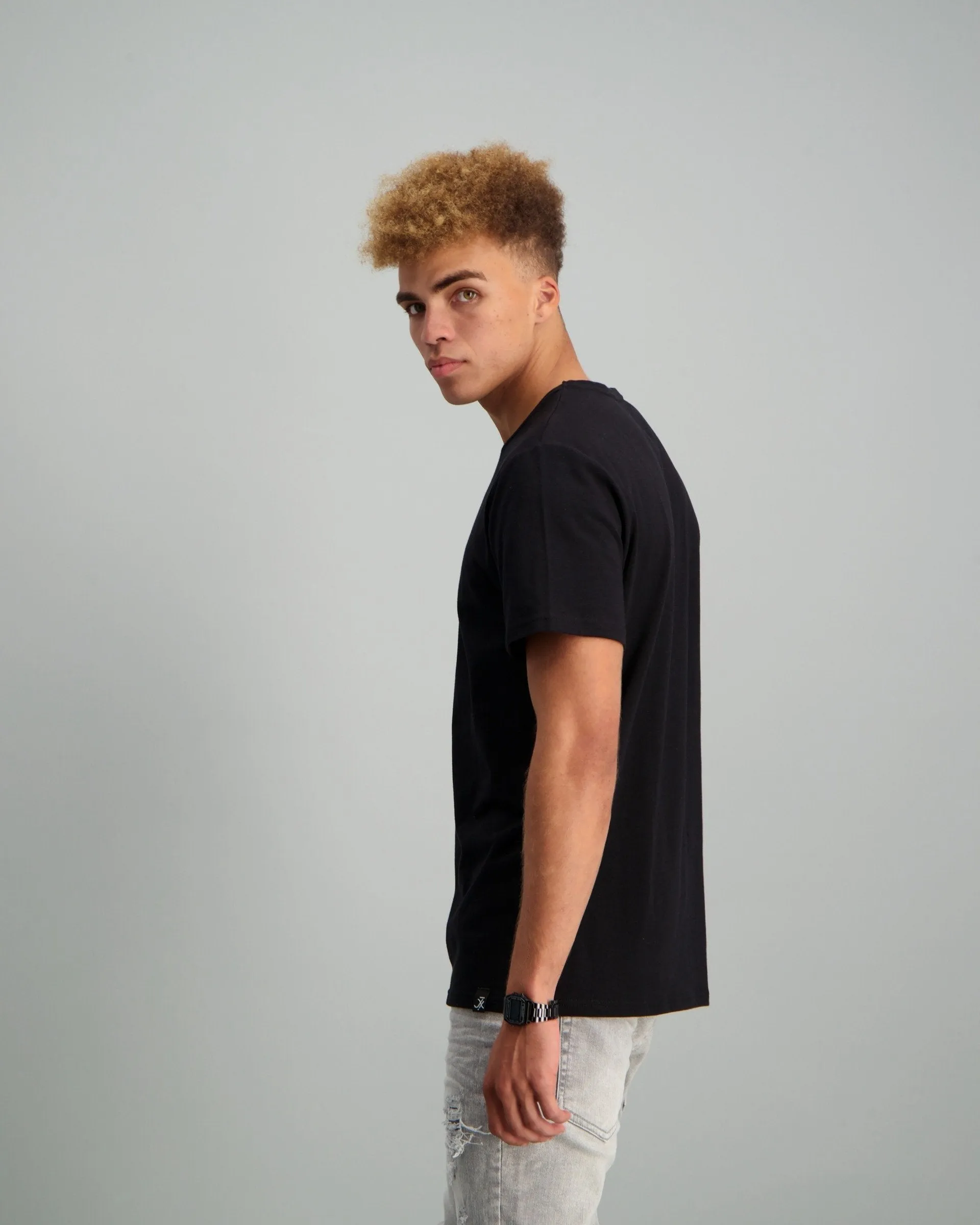Men's Stretch Basic Crew Neck Slim T-Shirt - Black
