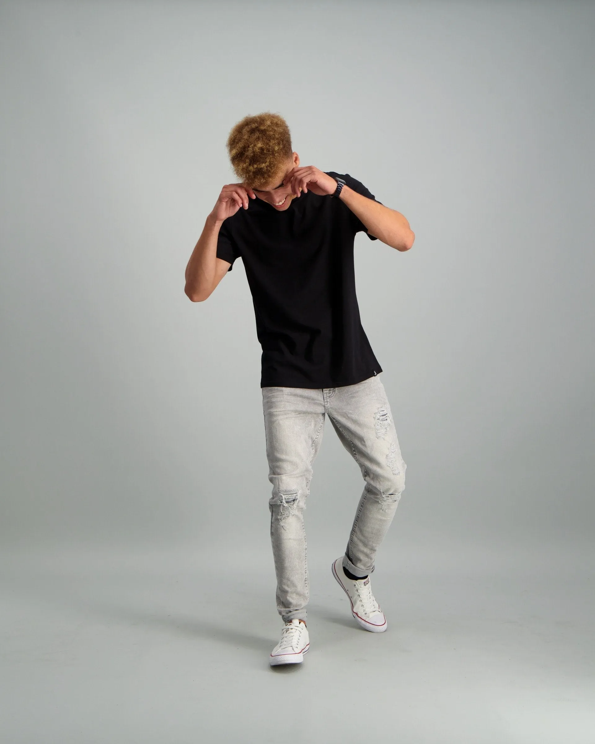 Men's Stretch Basic Crew Neck Slim T-Shirt - Black