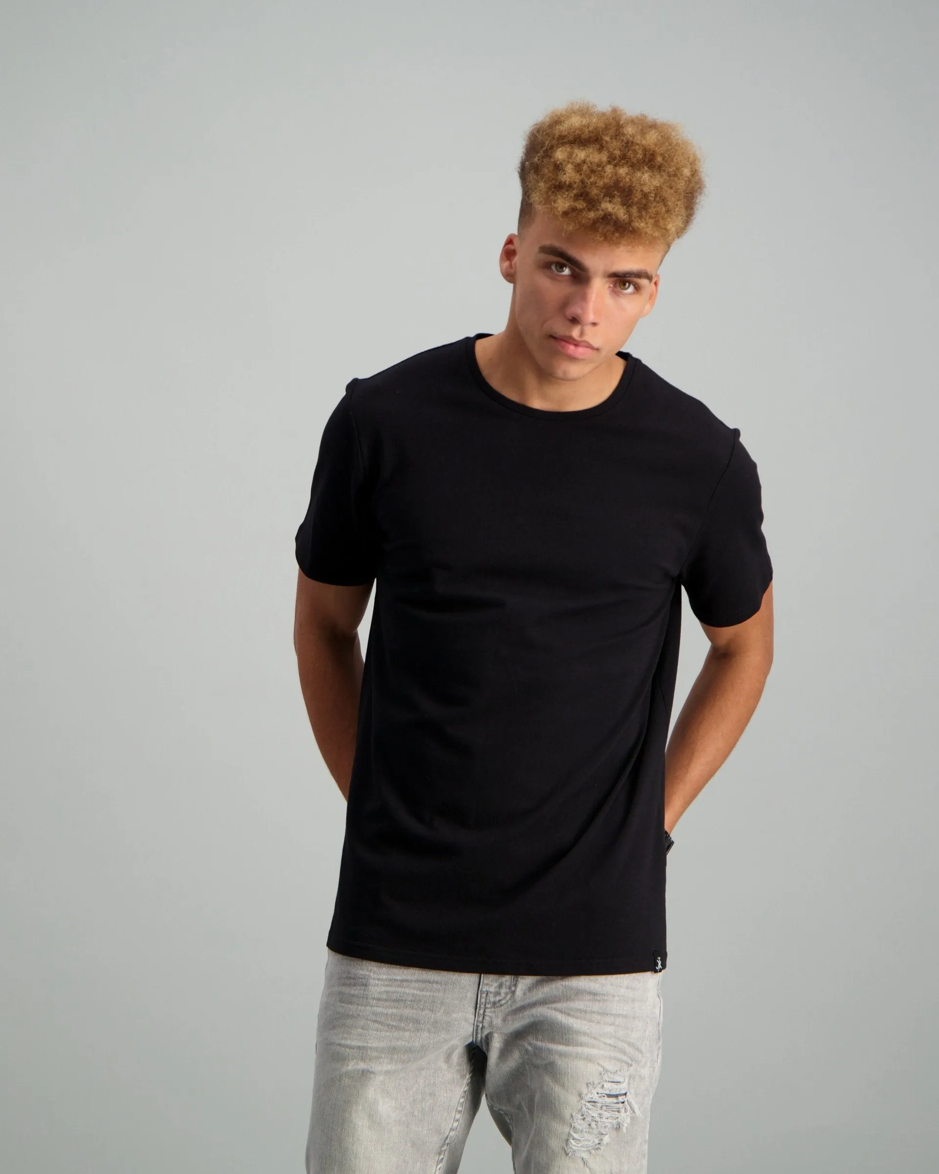 Men's Stretch Basic Crew Neck Slim T-Shirt - Black