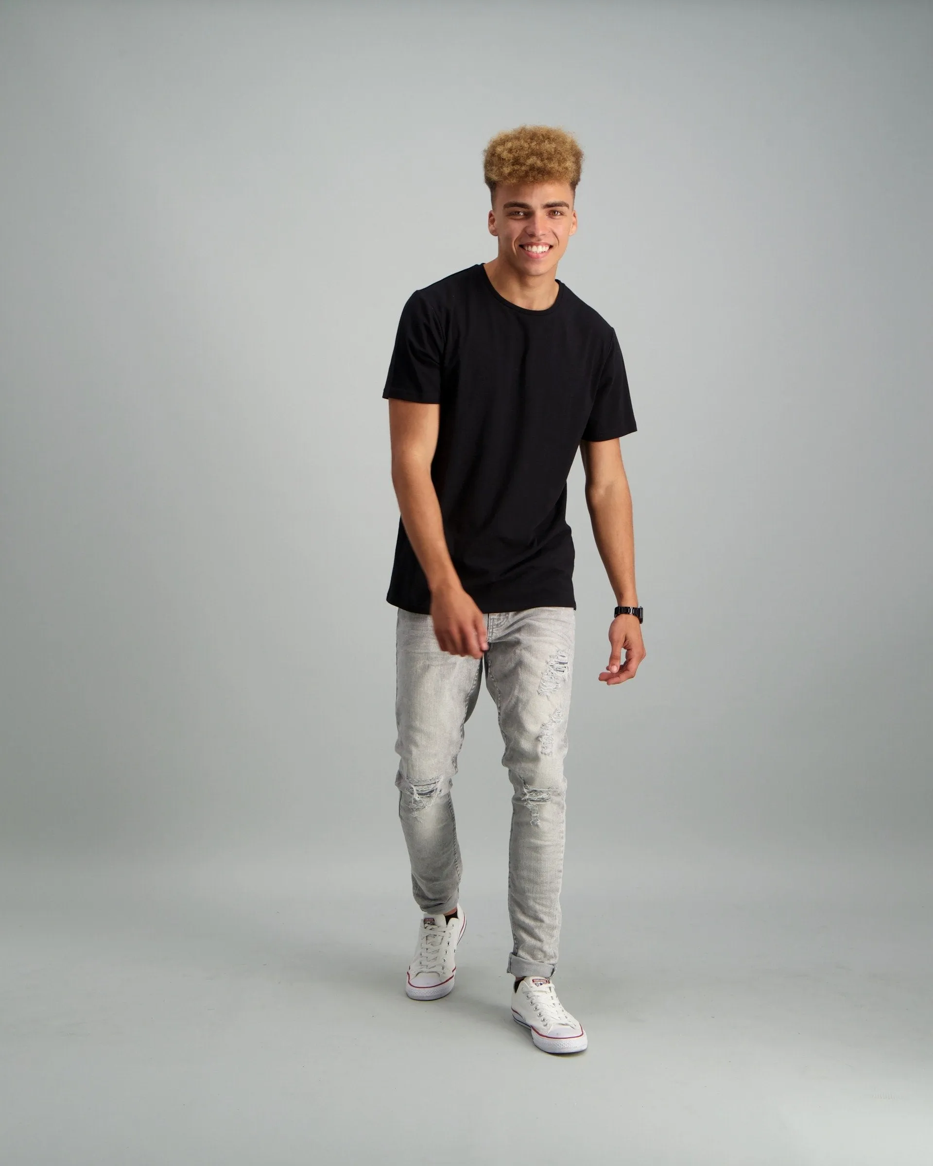 Men's Stretch Basic Crew Neck Slim T-Shirt - Black