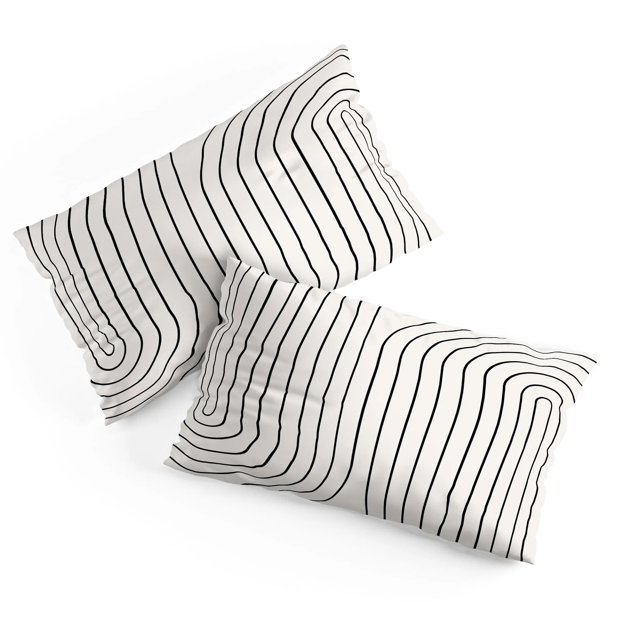 MINIMAL LINE CURVATURE BLACK AND WHITE PILLOW SHAMS
