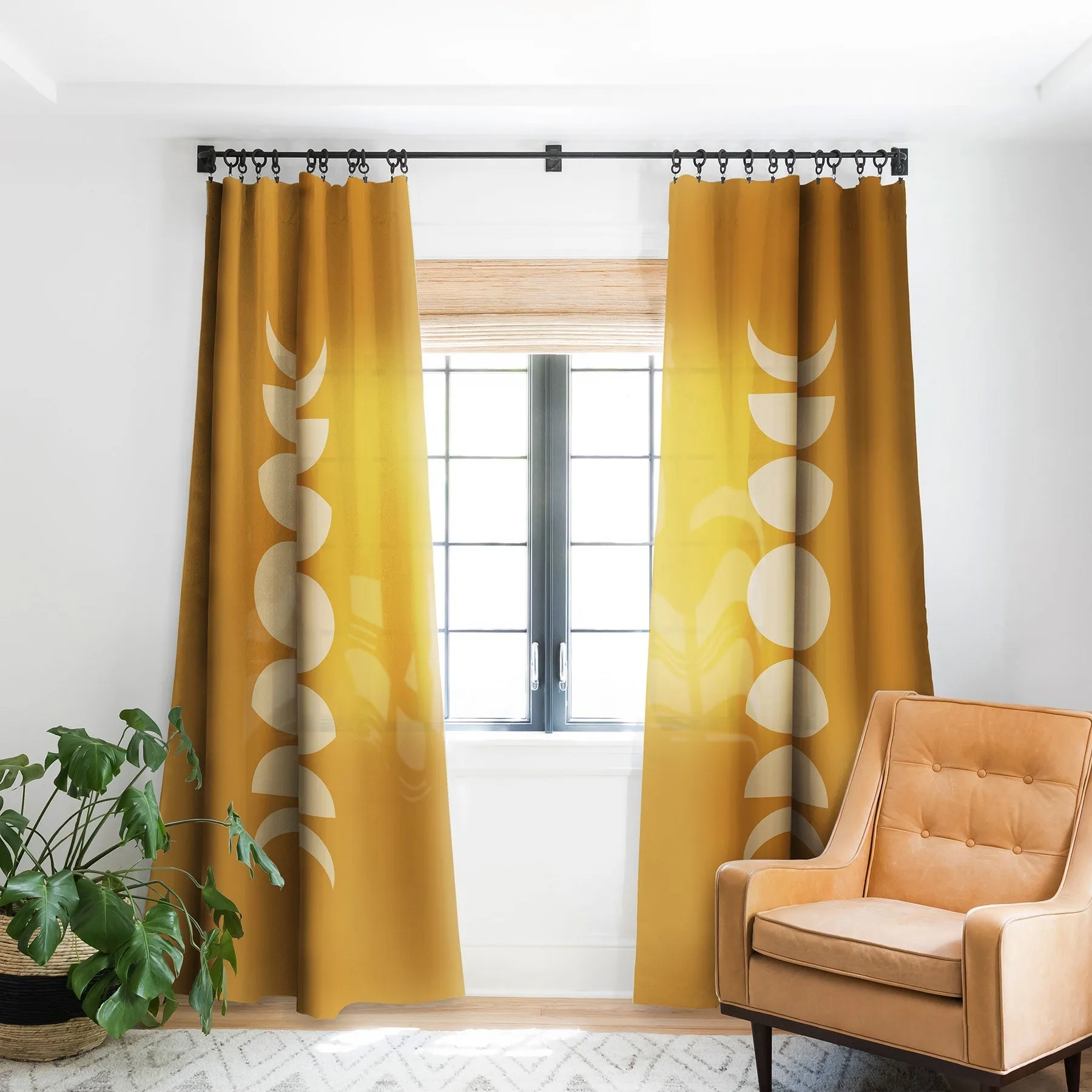 MINIMAL MOON PHASES ORANGE WINDOW CURTAINS