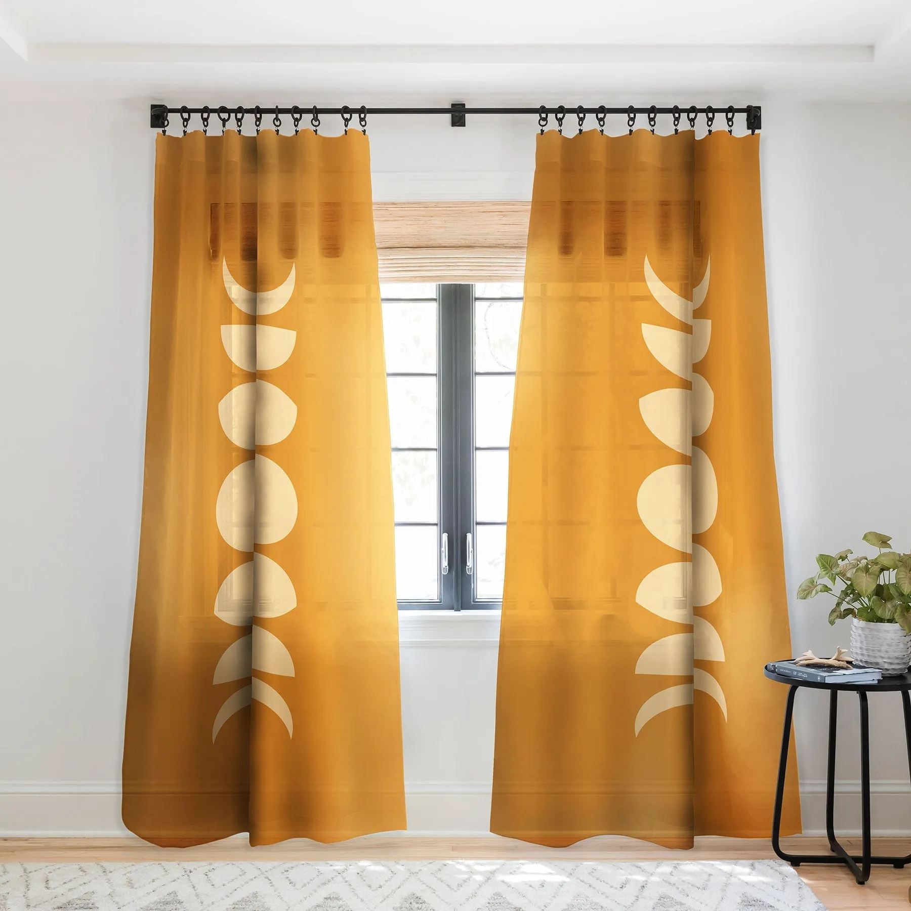 MINIMAL MOON PHASES ORANGE WINDOW CURTAINS