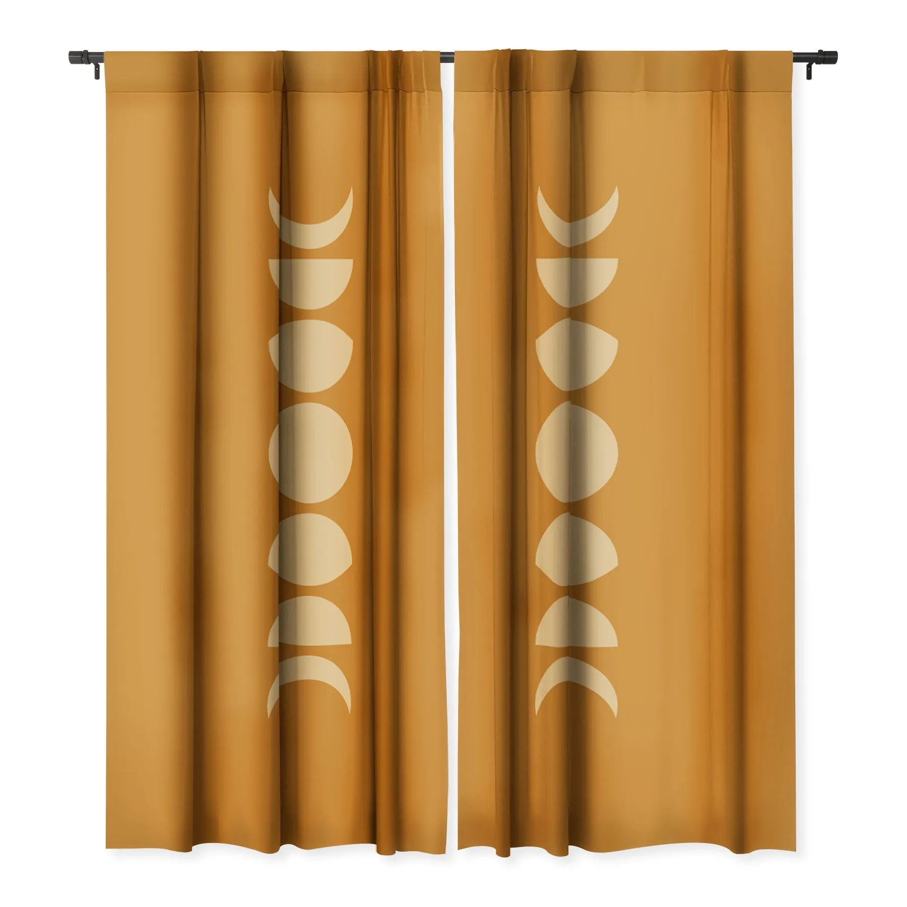 MINIMAL MOON PHASES ORANGE WINDOW CURTAINS