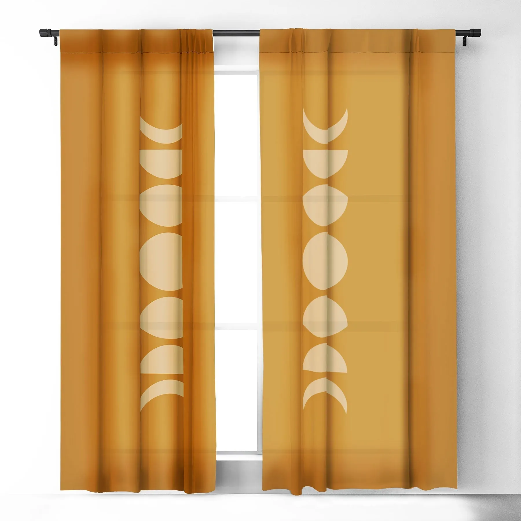 MINIMAL MOON PHASES ORANGE WINDOW CURTAINS