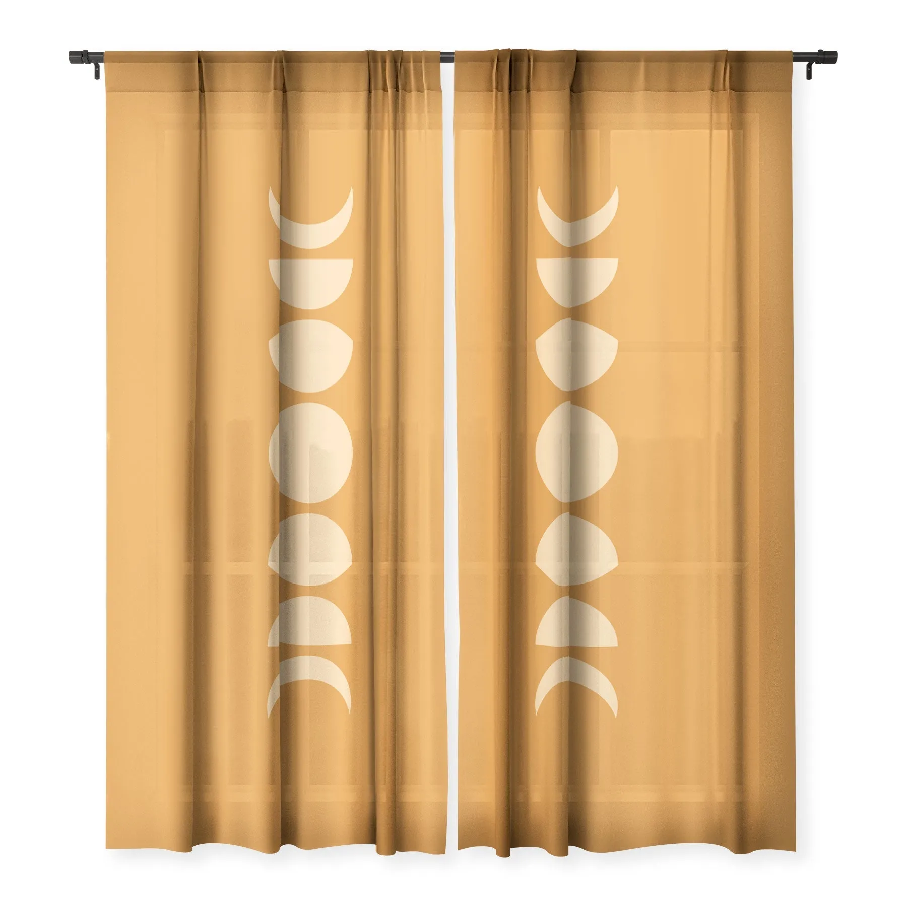 MINIMAL MOON PHASES ORANGE WINDOW CURTAINS