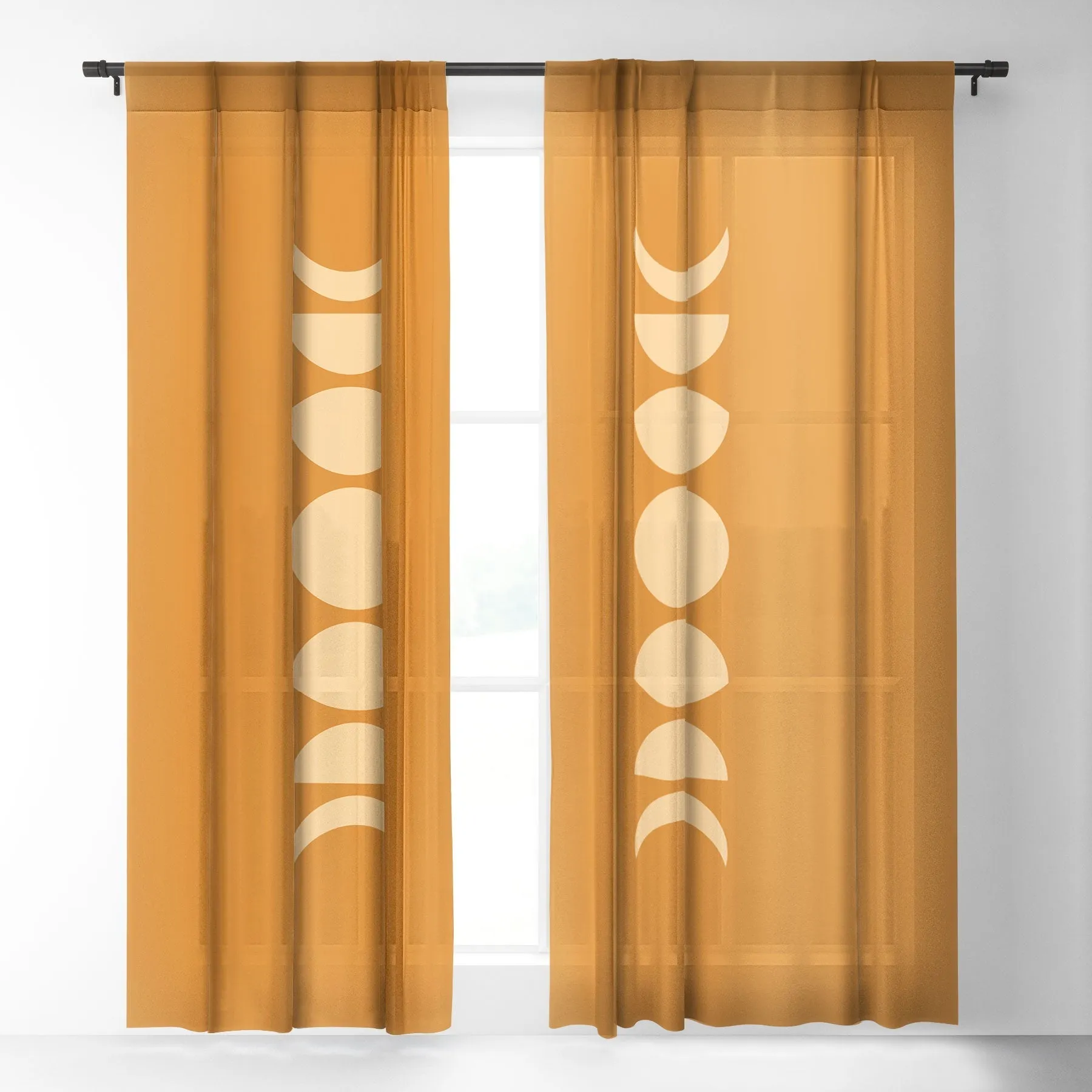 MINIMAL MOON PHASES ORANGE WINDOW CURTAINS