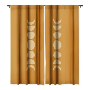 MINIMAL MOON PHASES ORANGE WINDOW CURTAINS