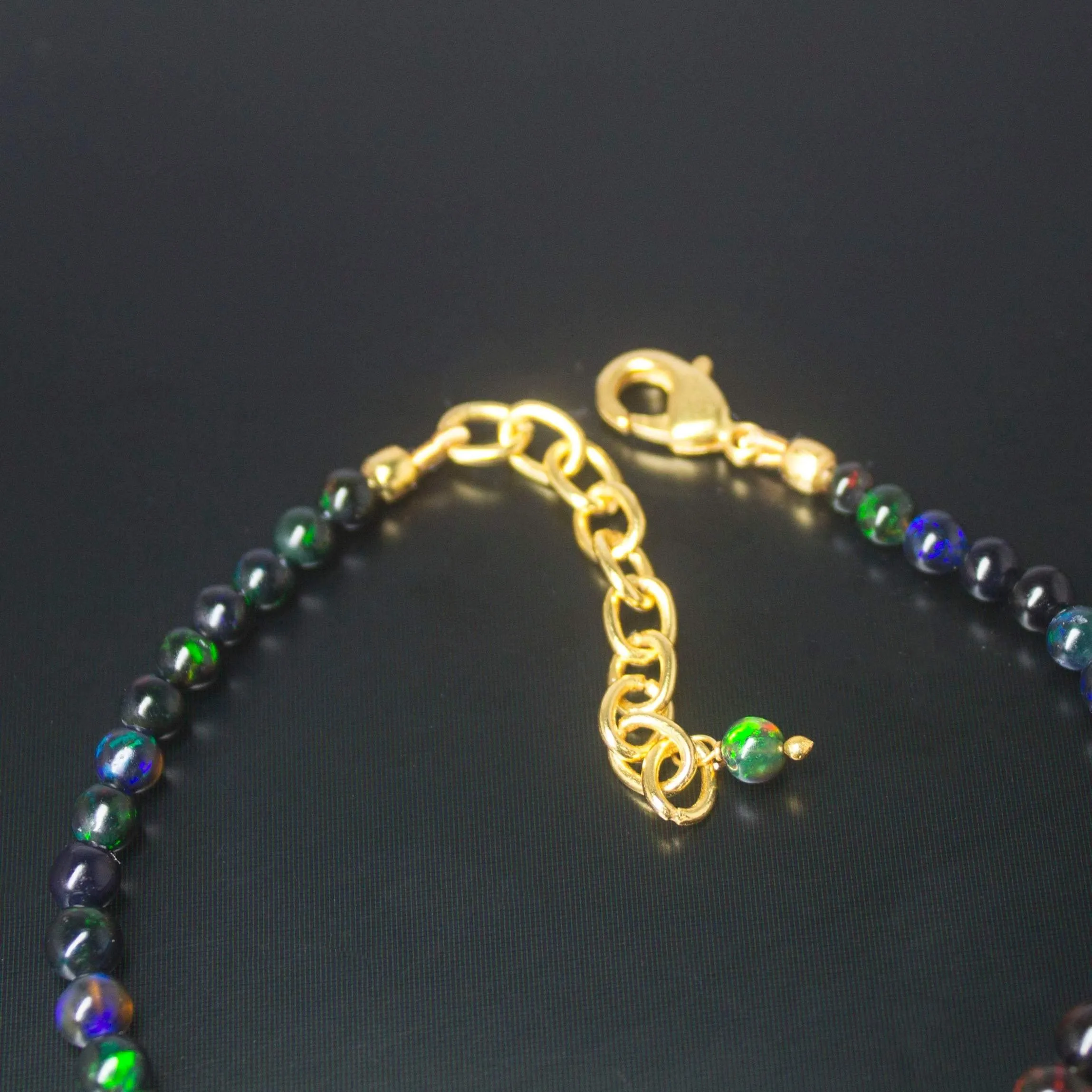 Natural Black Ethiopian Opal Smooth Round Bracelet 4mm 7mm 7.5inches
