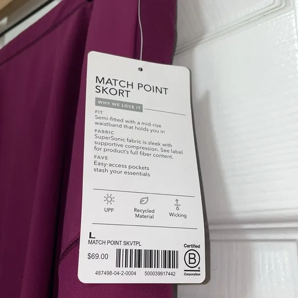 NWT Athleta Match Point Skort in Velvet Plum